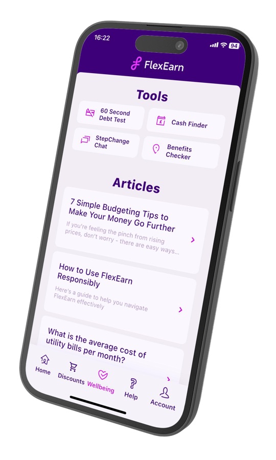 FlexEarn financial wellbeing screen